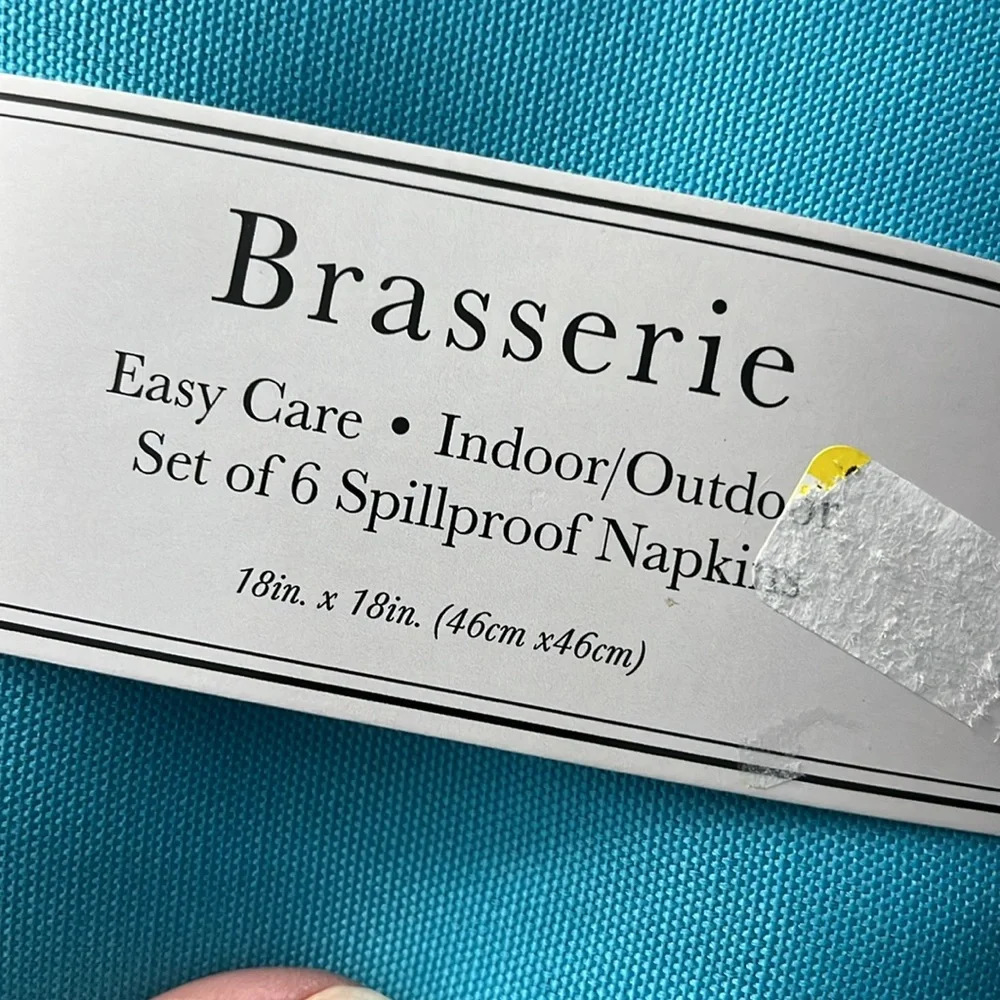 New! Brasserie Turquoise Napkin Set. 6 spill proof napkins.